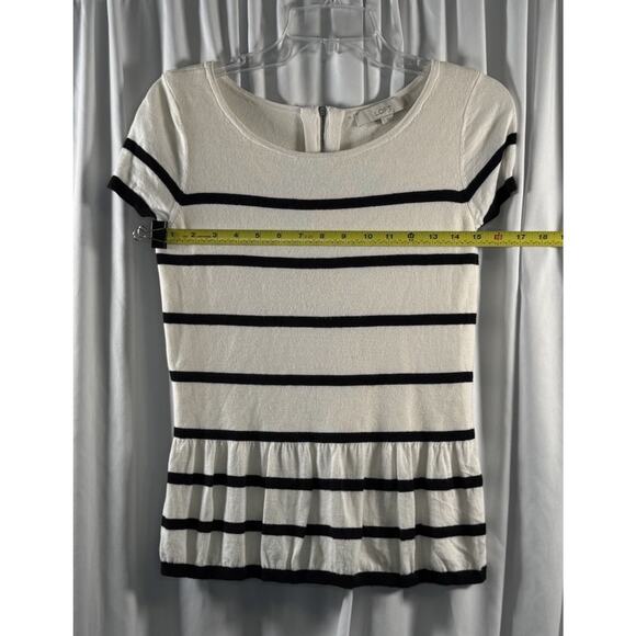 Ann Taylor LOFT Striped Short Sleeves Peplum Top Ivory Black S preppy chic 79-05 - Picture 7 of 14